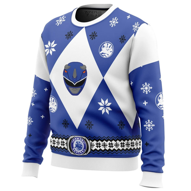 Mighty Morphin Power Rangers Blue All Over Print Ugly Hoodie Zip 3D Hoodie 3D Ugly Christmas Sweater 3D Fleece Hoodie