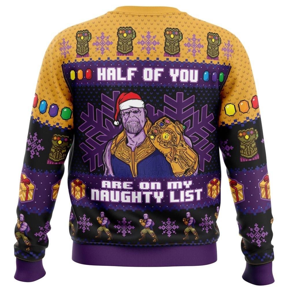 Half of You Are On The Naughty List Thanos Marvel Ugly Hoodie Zip 3D Hoodie 3D Ugly Christmas Sweater 3D Fleece Hoodie