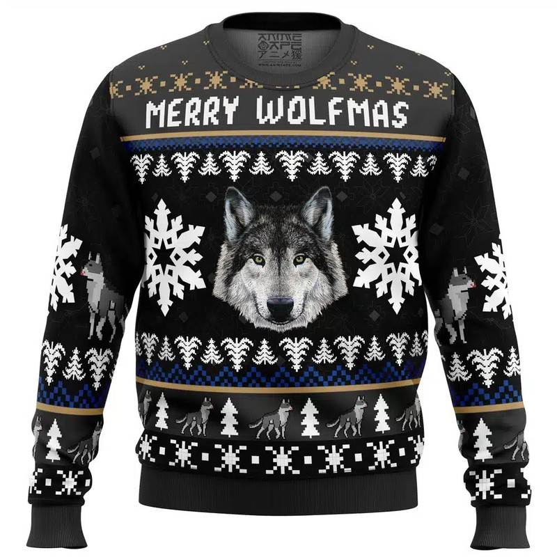 Merry Wolfmas Wolf All Over Print Ugly Hoodie Zip 3D Hoodie 3D Ugly Christmas Sweater 3D Fleece Hoodie