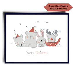 Christmas cute animals PDF cross stitch pattern, Christmas ornament cross stitch, Instant download, Digital PDF