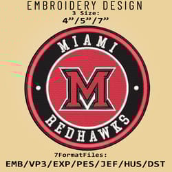 ncaa logo miami redhawks, embroidery design, embroidery files, ncaa miami redhawks, machine embroidery pattern