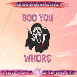 boo you whore embroidery design, ghost face embroidery, scream embroidery, funny halloween embroidery, machine embroidery designs