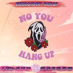 no you hang up embroidery design, flower ghost face embroidery, scream embroidery, halloween embroidery, machine embroidery designs