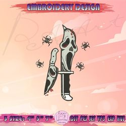 ghost face knife embroidery design, ghost face embroidery, scream embroidery, halloween embroidery, machine embroidery designs