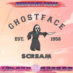 ghost face embroidery design, scream embroidery, horror character embroidery, halloween embroidery, machine embroidery designs