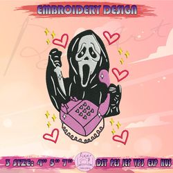ghost face embroidery design, scream embroidery, no you hang up embroidery, halloween embroidery, machine embroidery designs