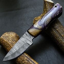 custom handmade Damascus steel hunting skinner knife sheep horn handle gift for him groomsmen gift wedding anniversary