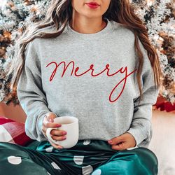 merry sweatshirt, merry christmas shirt for women, christmas crewneck sweatshirt, ugly christmas sweater