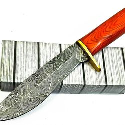 custom handmade Damascus steel hunting bowie knife wood & brass guard handle gift for him groomsmen gift wedding anniver