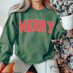 retro merry sweatshirt, vintage chritmas sweatshirt, holiday apparel, iprintasty christmas, merry christmas sweatshirt,