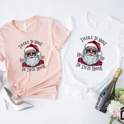 there is some ho's in this house sweatshirt, funny santa sweater, buffalo plaid santa shirt, christmas santa ho's hoodie