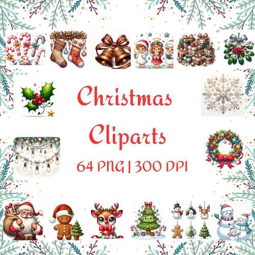 Premium Christmas Clipart Collection: 64 High-Resolution Non-Transparent PNGs