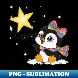 Baby Penguin with a Bright Star - Creative Sublimation PNG Download - Capture Imagination with Every Detail