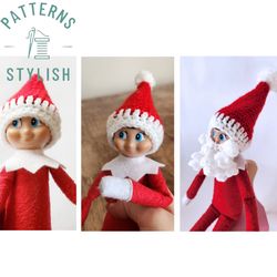 crochet pattern: christmas elf hat, hat with pom pom, and hat with santa beard