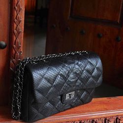 Genuine python skin crossbody stitched bag | designer women leather handbag | snakeprint bag | big crossbody purse