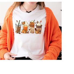 fall coffee shirt, cute fall t shirt, coffee lover tee shirt, halloween pumpkin latte drink cup, pumpkin spice shirt, th