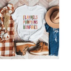 flannels hayrides pumpkins shirt, bonfires thanksgiving shirt, cute fall shirt, thanksgiving tee, pumpkin spice season,