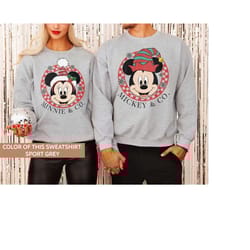 retro mickey and minnie christmas shirt, disney xmas couple shirt, disney family shirt, mickey and co, minnie and co, ha