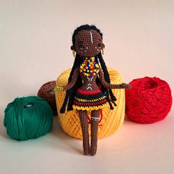 Crochet African doll, Handmade Doll. National African doll. miniature Black crochet doll
