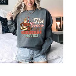 comfort colorsretro merry christmas sweatshirt, vintage christmas sweatshirt, hot cocoa christmas movies sweatshirt, chr