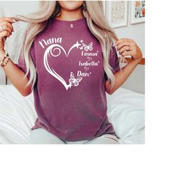 comfort colorscustom grandma shirt, grandma heart t-shirt, grandkids name shirt, gift for nana, grammy shirt, mimi heart