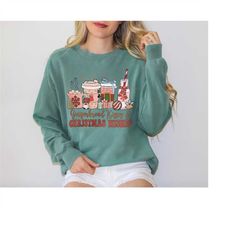 comfort colorsgingerbread christmas coffee sweatshirt, christmas coffee sweat, coffee lover gift, latte drink crewneck,