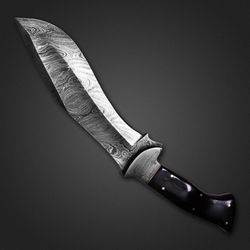 damascus steel kukri knife, hunting knife, camping knife, survival knife, bushcraft viking knife, gift for her and him,
