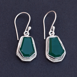 Green Onyx Earrings, Coffin Drop Earrings, Gemstone Dangle Earrings, Women Stone Earrings, Silver Handmade Jewelry, Gift