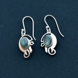 Labradorite Earrings, Boho Sterling Silver Earrings Dangle Gemstone Earrings Handmade Crystal Drop Earrings, Blue Stone