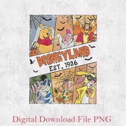 vintage disney pooh and co est 1926 png, cute pooh bear and friends png, winnie the pooh halloween disney pooh bear png