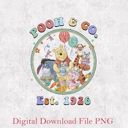 vintage disney pooh and co est 1926 png, cute pooh bear and friends png, retro winnie the pooh png, disney pooh bear png