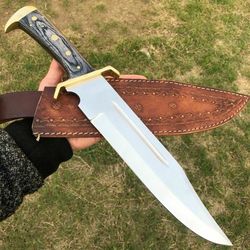 Custom Handmade d2 Steel Bowie Knife Full Tang Wood handle Hunting Knife With Leather Sheath