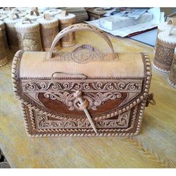 BIRCH BARK RECTANGULAR HANDBAG FOR WOMEN Handbag made of birch bark. Summer handbag. Shoulder bag