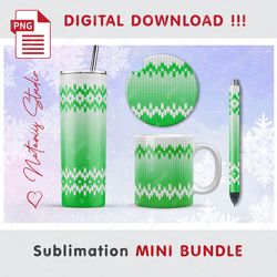 Christmas Knitted Mini BUNDLE - Sublimation designs - 20oz Tumbler - 11oz-15oz Mug - Epoxy Pen - Car Coaster