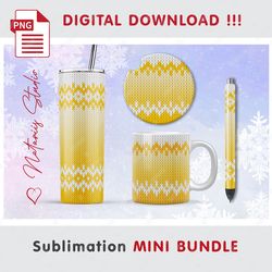 Christmas Knitted Mini BUNDLE - Sublimation designs - 20oz Tumbler - 11oz-15oz Mug - Epoxy Pen - Car Coaster