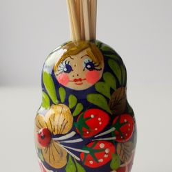 Russian Matryoshka doll tooth pick holder, Collectible wooden hand painted toothpick doll, Kitchen home decor gift mothe