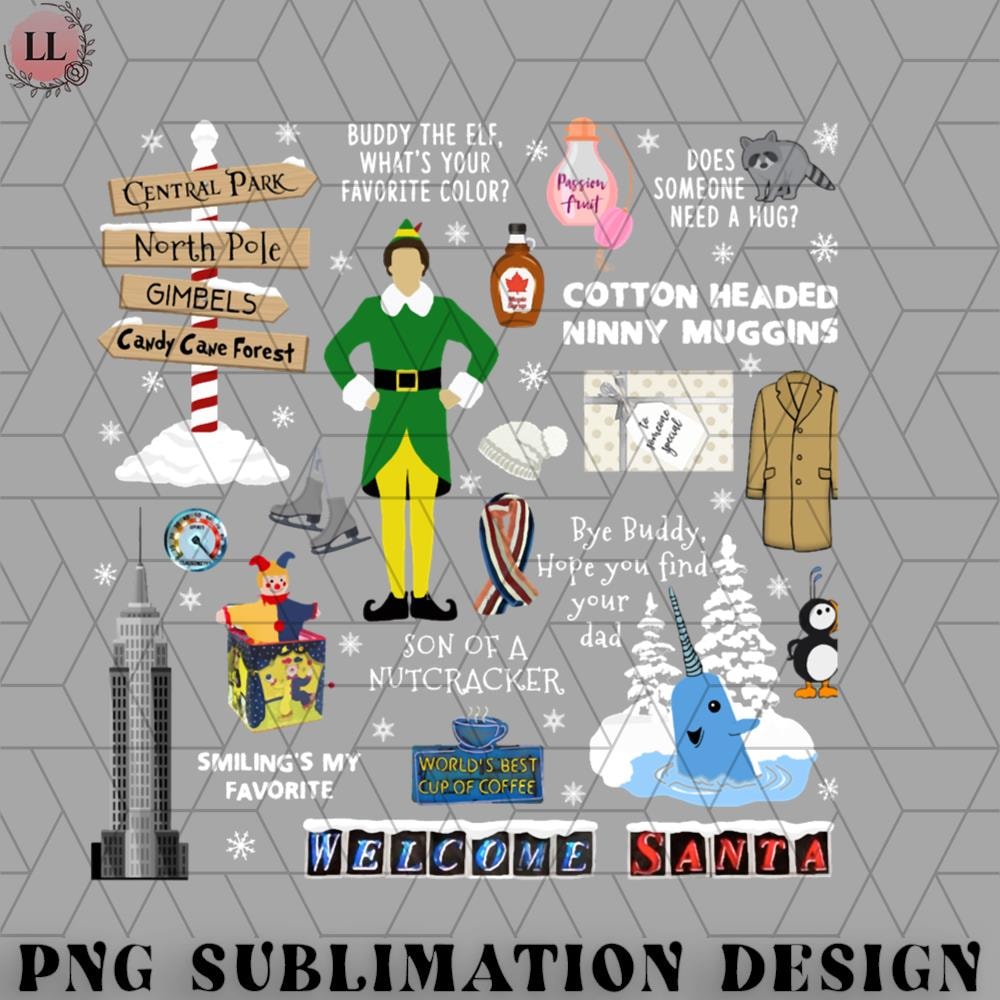 RBB031123112-Buddy the Elf collage, Blue background Essential Funny Movie PNG.jpg