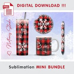 Christmas Buffalo Plaid Mini BUNDLE - Sublimation designs - 20oz Tumbler - 11oz-15oz Mug - Epoxy Pen - Car Coaster