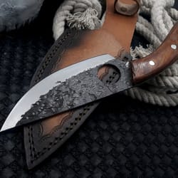 custom handmade damascus steel chef skinner knife walnut wood handle gift for him groomsmen gift wedding anniversary