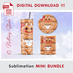 Funny Gingerbread 3d Inflated Puffy Mini BUNDLE Sublimation designs - 20oz Tumbler - 11oz-15oz Mug - Epoxy Pen - Coaster