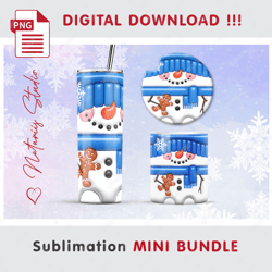 Funny Snowman, 3d Inflated Puffy Mini BUNDLE - Sublimation designs - 20oz Tumbler - 11oz-15oz Mug - Epoxy Pen - Coaster
