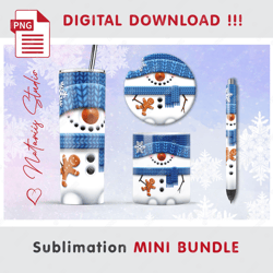 Cute Christmas Snowman Mini BUNDLE - Sublimation designs - 20oz Tumbler - 11oz-15oz Mug - Epoxy Pen - Car Coaster