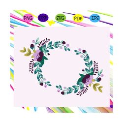 purple floral wreath, floral monogram frame, round laurel wreath, wreath clipart, flower svg, flower gift,trending svg f