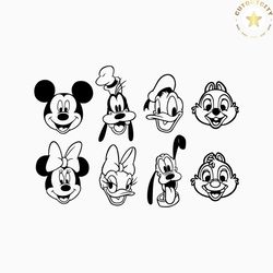 mickey and friends minnie daisy donald goofy pluto chip dale 1 color bundle | svg clipart download sublimation cut file