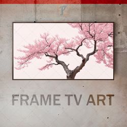 samsung frame tv art digital download, frame tv art modern interior art, blossoming sakura, tree cherry blossoms