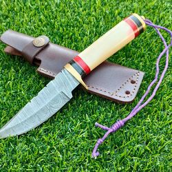 custom handmade skinner hunting knife 8" fixed blade damascus steel bone handle
