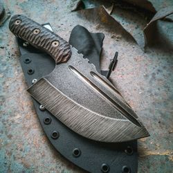custom handmade d2-tool steel cleaver chopper knife micarta with leather sheath