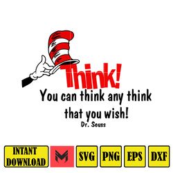 you can thing any thing that you thing, dr. seuss quotes cat in the hat svg clipart, cricut, digital vector cut file
