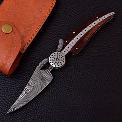 CUSTOM HANDMADE Folding Knife, 7.5 inch, Leaf Folding knife, Wood Handle Anniversary gift, Birthday gift, best gift, Chr
