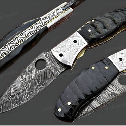 handmade folding knife. damascus folding knife, camping knife, hand forged knife, pocket knife. anniversary gift. best g